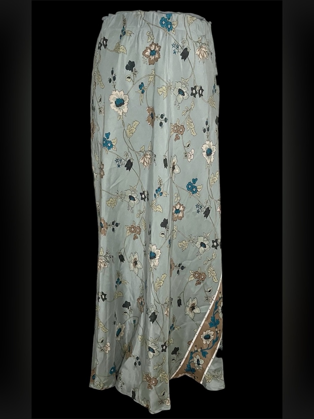 Vintage silk boho Light Green Floral Maxi Skirt